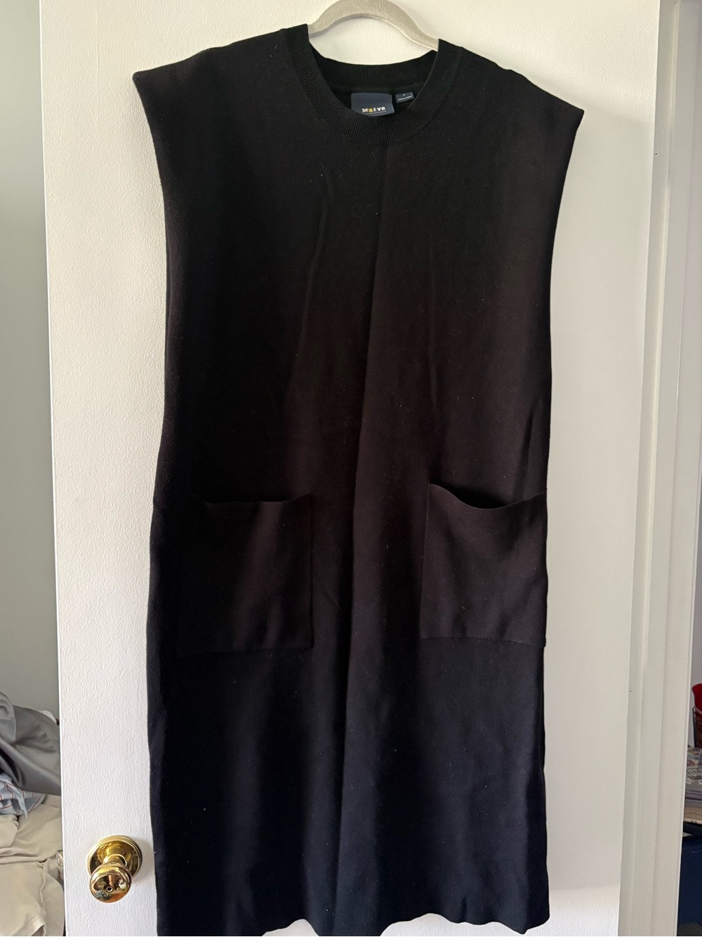 Maeve Black Sleeveless Knit Shift Dress with Front Pockets